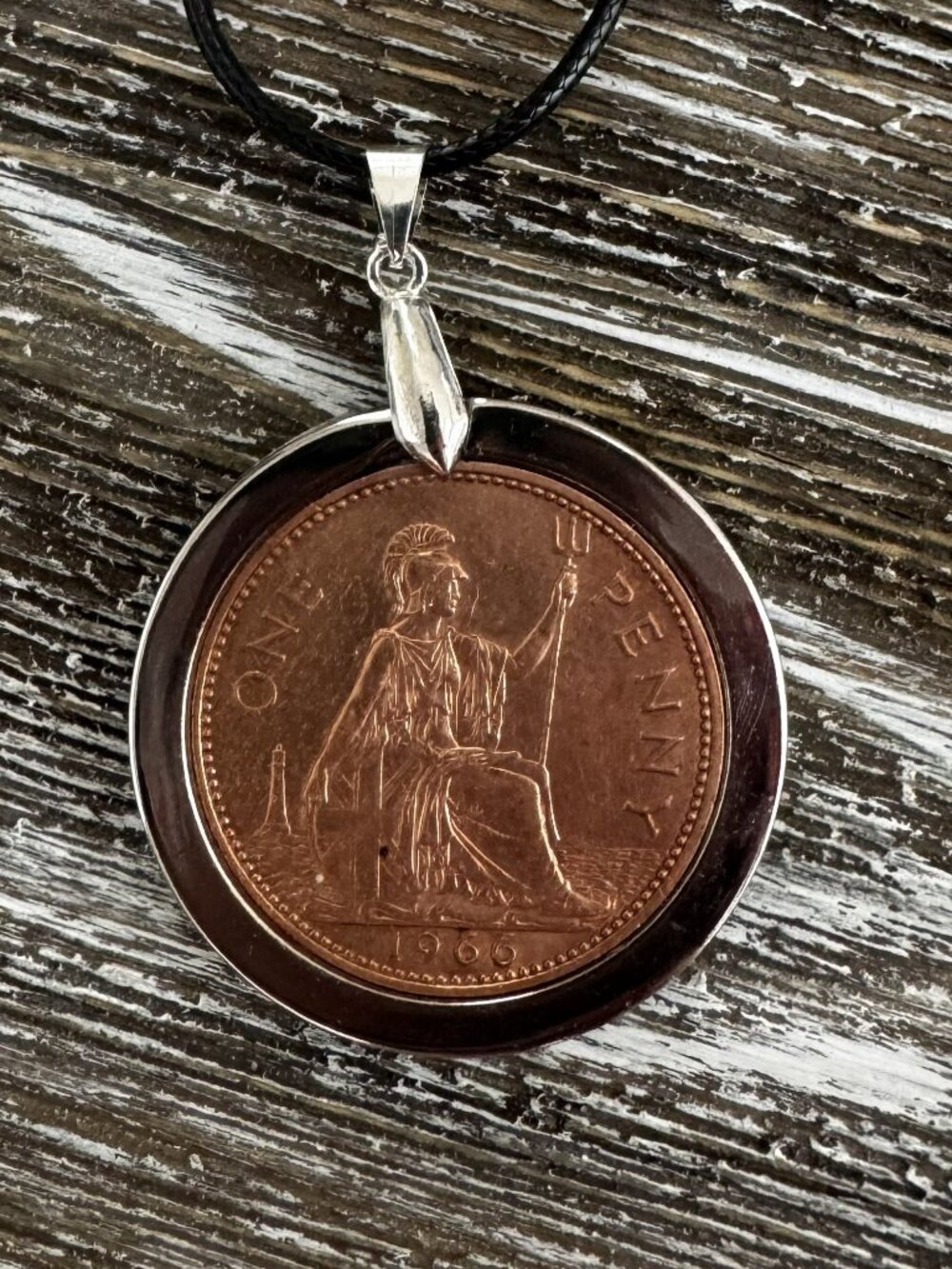 1966 English 1 Penny Coin Pendant, Artisan Vintage Coin Resin Necklace - Picture 7 of 11